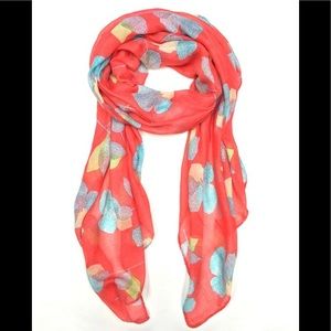 Bright Coral/Red Tropical Floral Scarf